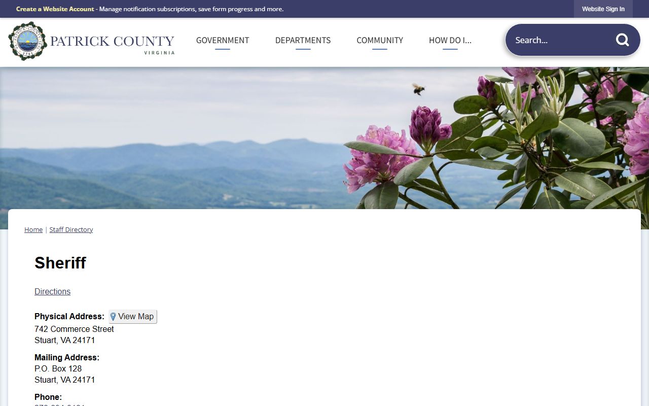 Patrick County sheriff directory for inmate population contact information